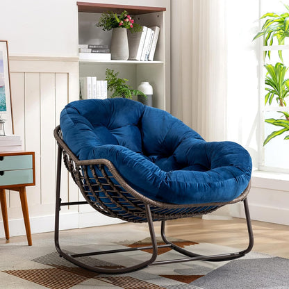 Your Personal Sanctuary: A Plush Rocking Papasan for Quiet Afternoons and Turning Pages.