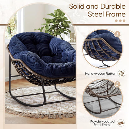 Your Personal Sanctuary: A Plush Rocking Papasan for Quiet Afternoons and Turning Pages.