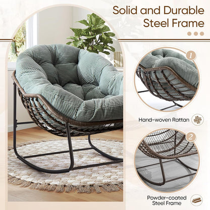 Your Personal Sanctuary: A Plush Rocking Papasan for Quiet Afternoons and Turning Pages.