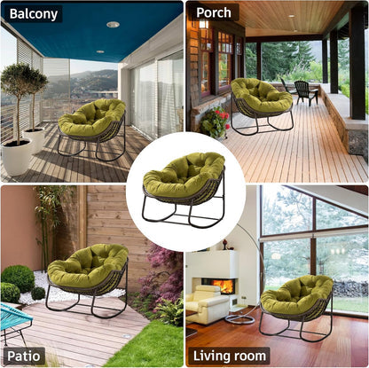 Your Personal Sanctuary: A Plush Rocking Papasan for Quiet Afternoons and Turning Pages.