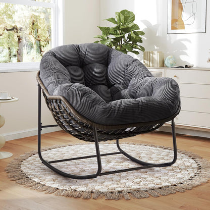 Your Personal Sanctuary: A Plush Rocking Papasan for Quiet Afternoons and Turning Pages.