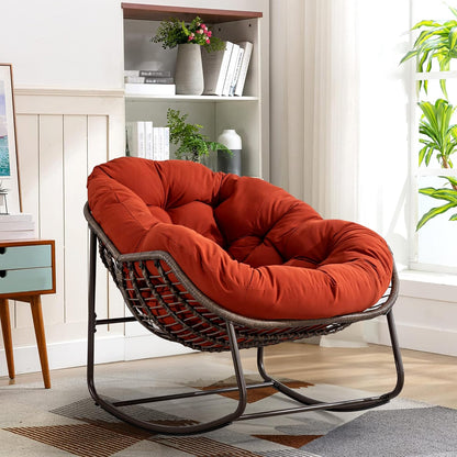 Your Personal Sanctuary: A Plush Rocking Papasan for Quiet Afternoons and Turning Pages.
