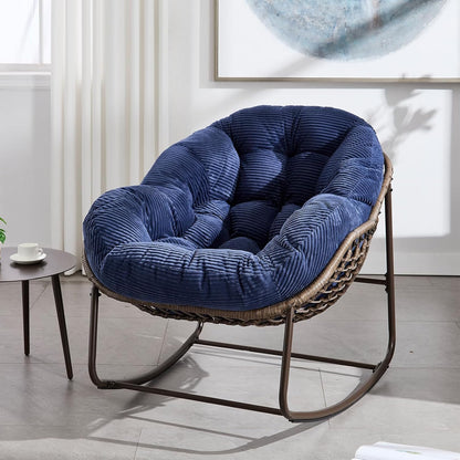 Your Personal Sanctuary: A Plush Rocking Papasan for Quiet Afternoons and Turning Pages.